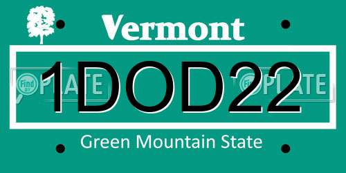1DOD22 Vermont License Plate