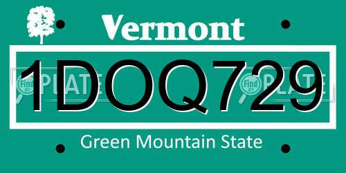 1DOQ729 Vermont License Plate