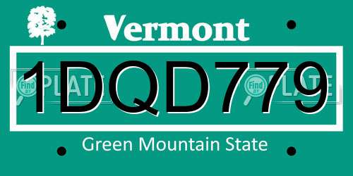 1DQD779 Vermont License Plate