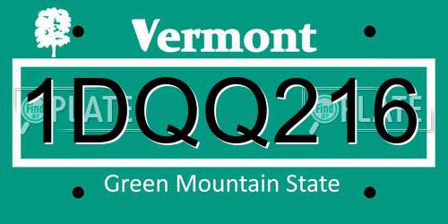 1DQQ216 Vermont License Plate