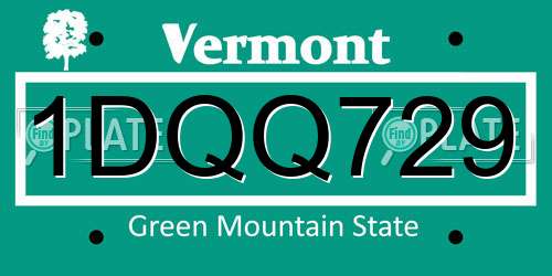 1DQQ729 Vermont License Plate