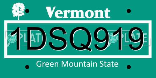 1DSQ919 Vermont License Plate