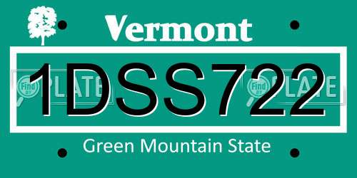 1DSS722 Vermont License Plate