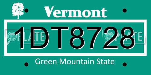 1DT8728 Vermont License Plate