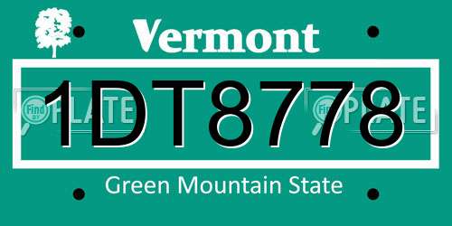 1DT8778 Vermont License Plate
