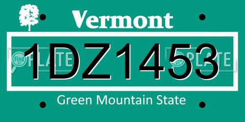 1DZ1453 Vermont License Plate