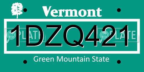 1DZQ421 Vermont License Plate