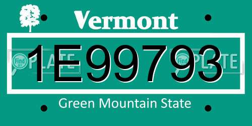1E99793 Vermont License Plate