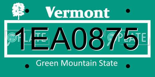 1EA0875 Vermont License Plate