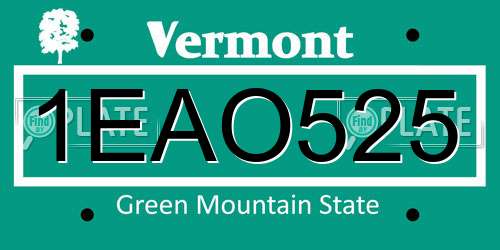 1EAO525 Vermont License Plate