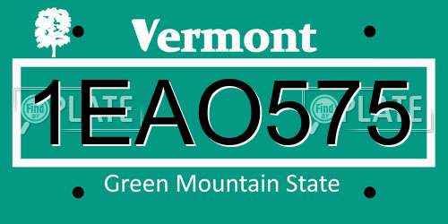 1EAO575 Vermont License Plate