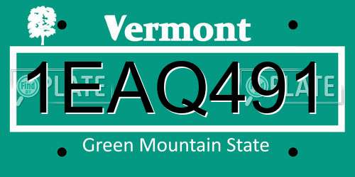 1EAQ491 Vermont License Plate