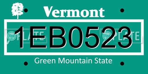 1EB0523 Vermont License Plate