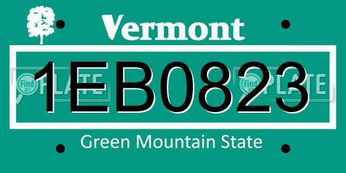 1EB0823 Vermont License Plate