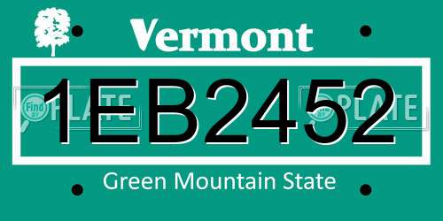 1EB2452 Vermont License Plate