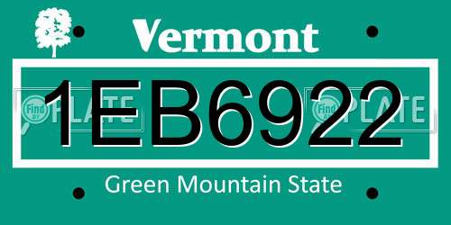 1EB6922 Vermont License Plate
