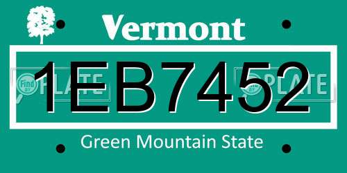 1EB7452 Vermont License Plate