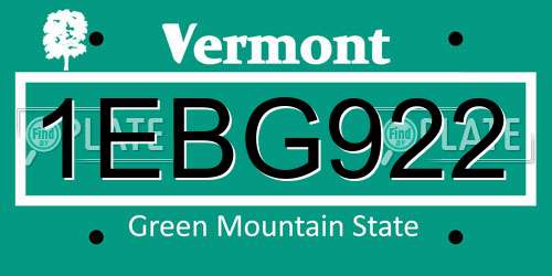 1EBG922 Vermont License Plate