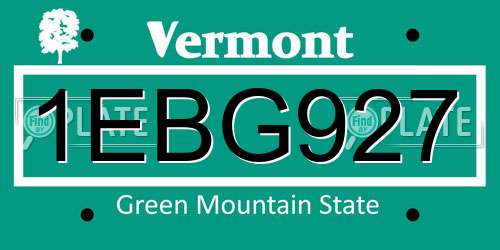 1EBG927 Vermont License Plate