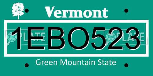 1EBO523 Vermont License Plate