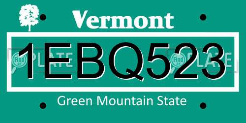 1EBQ523 Vermont License Plate