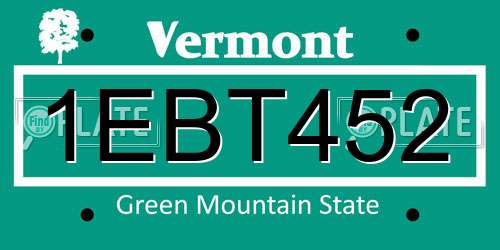 1EBT452 Vermont License Plate