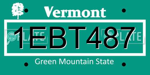 1EBT487 Vermont License Plate