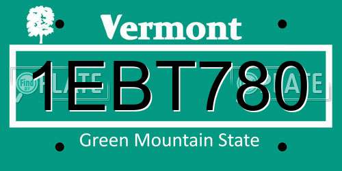 1EBT780 Vermont License Plate