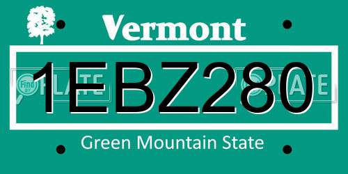 1EBZ280 Vermont License Plate