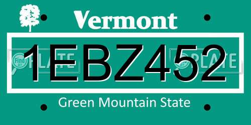 1EBZ452 Vermont License Plate