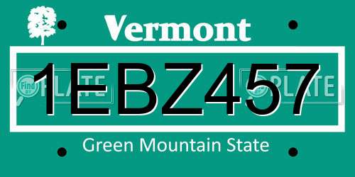 1EBZ457 Vermont License Plate