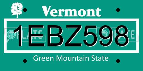 1EBZ598 Vermont License Plate