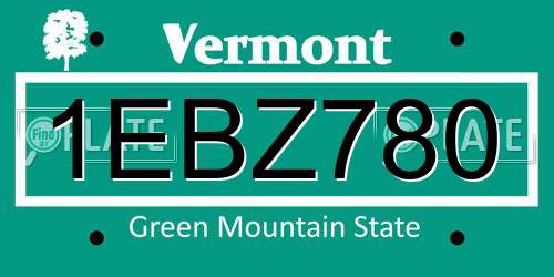 1EBZ780 Vermont License Plate