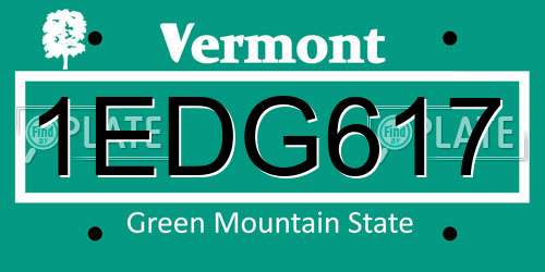 1EDG617 Vermont License Plate
