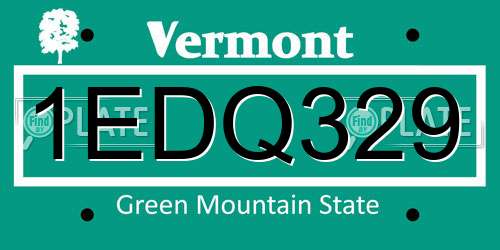 1EDQ329 Vermont License Plate