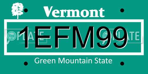 1EFM99 Vermont License Plate