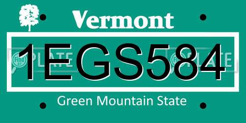 1EGS584 Vermont License Plate