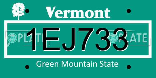 1EJ733 Vermont License Plate