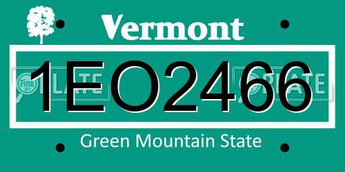 1EO2466 Vermont License Plate