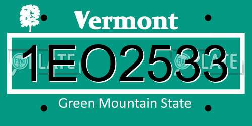 1EO2533 Vermont License Plate