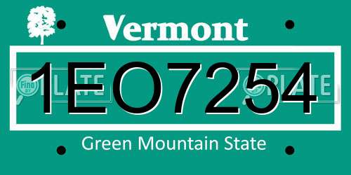 1EO7254 Vermont License Plate