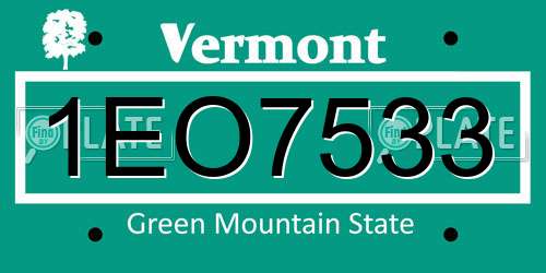 1EO7533 Vermont License Plate