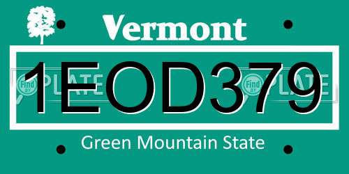 1EOD379 Vermont License Plate