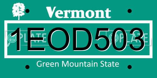 1EOD503 Vermont License Plate