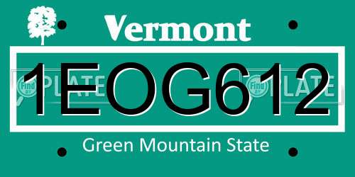 1EOG612 Vermont License Plate