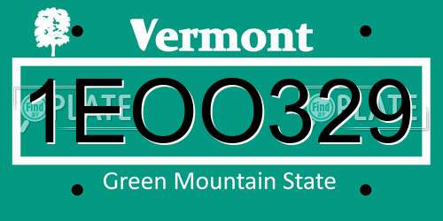 1EOO329 Vermont License Plate
