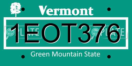 1EOT376 Vermont License Plate