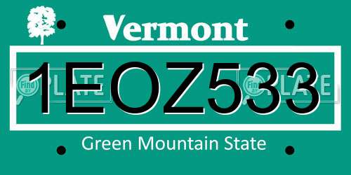 1EOZ533 Vermont License Plate