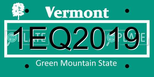 1EQ2019 Vermont License Plate