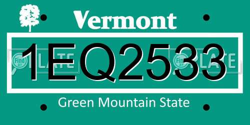 1EQ2533 Vermont License Plate